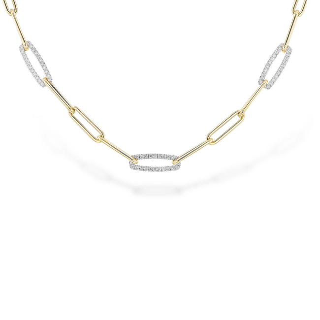 Diamond 0.75 ctw) paperclip link necklace 14k yellow & white gold