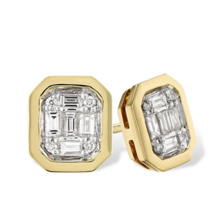 Diamond (0.29 ctw) round/baguette earrings 14k yellow gold