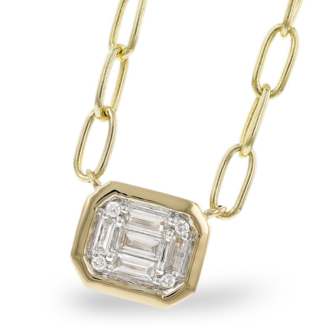 Diamond (0.26 ctw) baguette pendant on paperclip chain 14k yellow gold