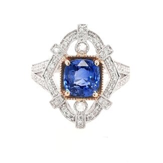 Sapphire (1.5 ct) & diamond (0.36 ctw) vintage ring 14k white & yellow gold