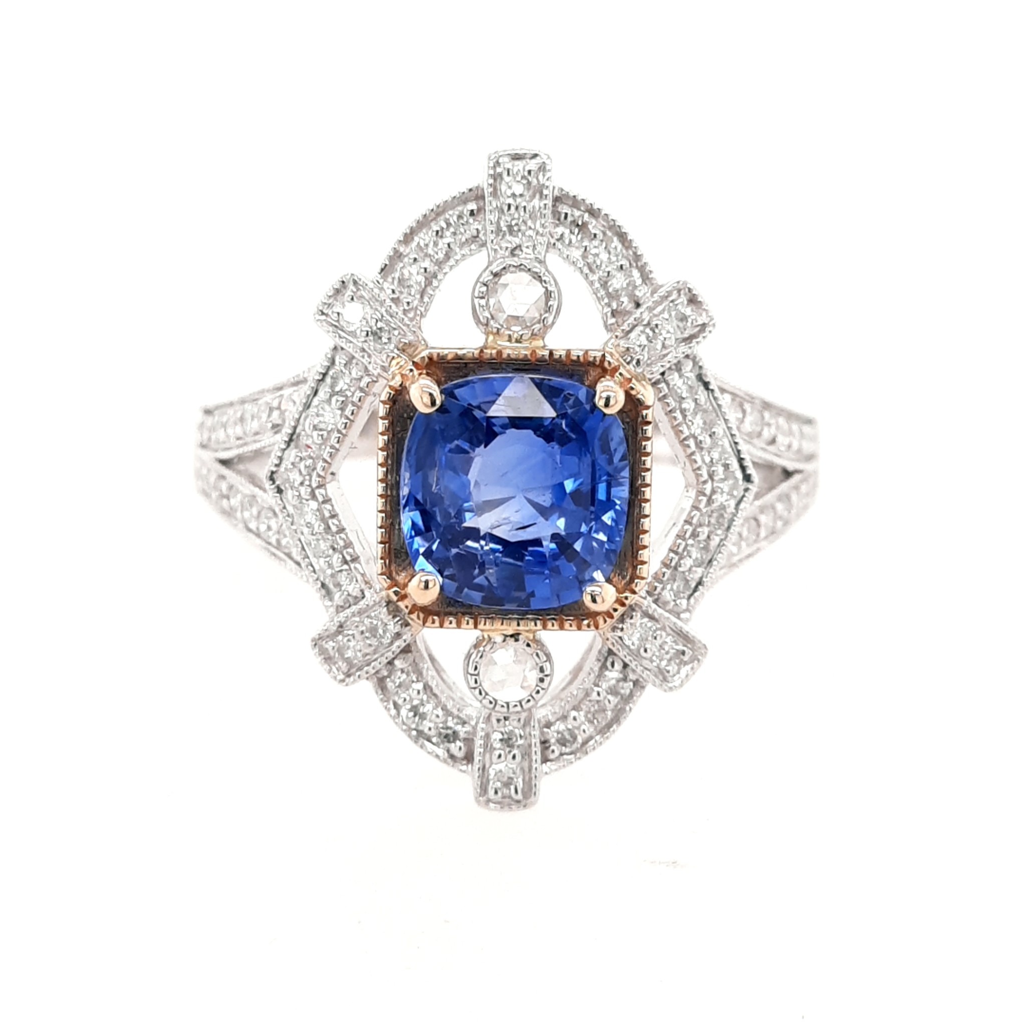 Stunning Vintage Blue Sapphire and Diamond Ring - Quinn's Goldsmith