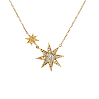 Diamond (0.21 ctw) double star necklace 18k yellow gold