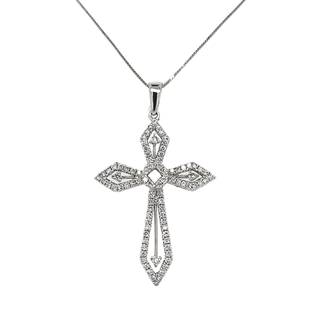 Diamond (0.69 ctw) cross pendant w/chain 14k white gold
