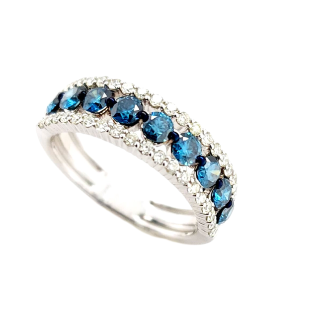 Blue & white diamond (1.57 ctw) band ring 14k white gold