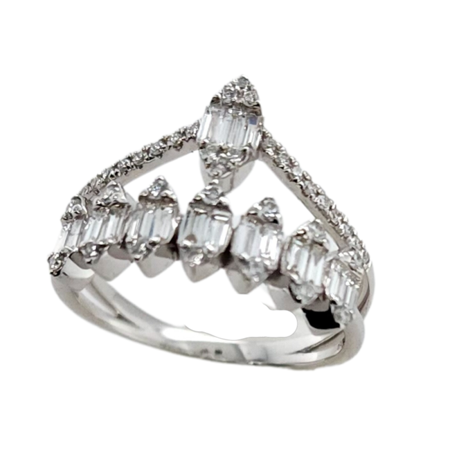 Diamond (0.62 ctw) double row tiara ring 18k white gold 3.1 gr