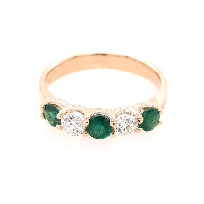 Emerald (0.60 ctw) & diamond (0.38 ctw) 5 stone band 14k yellow gold