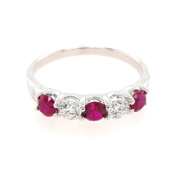 Ruby (0.68 ctw) & diamond (0.37 ctw) 5 stone band 14k white gold