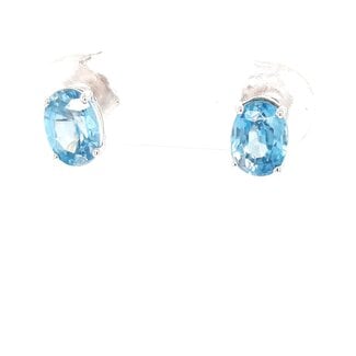 Blue zircon (2.41 ctw) oval stud earrings 14k white gold