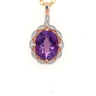 Amethyst (2.16 ct) & diamond (0.04 ctw) oval 14k rose gold pendant