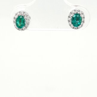 Emerald (0.38 ctw) & diamond (0.09 ctw) oval halo stud earrings 14k white gold