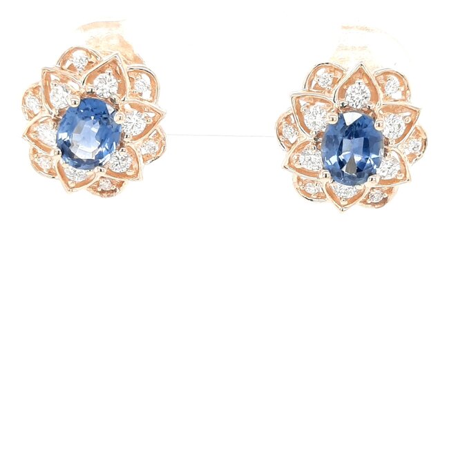 Sapphire (0.80 ctw) & diamond (0.32 ctw) fancy oval earrings 14k yellow gold