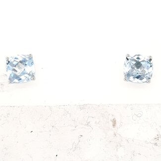 Aquamarine (1.91 ctw) square stud earrings 14k white gold