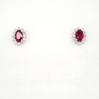 Ruby (0.51 ctw) & diamond (0.15 ctw) oval halo stud earrings 14k white gold