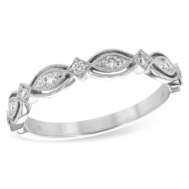 Diamond (0.15 ctw) beaded band, 14k white gold 2.0 gr