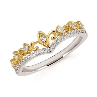 Diamond (0.21 ctw) two tone 2 row tiara ring 14k white & yellow gold 2.4 gr