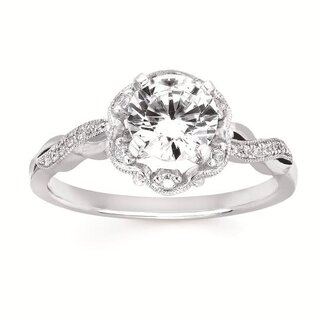 Diamond (0.12 ctw/CZ ctr) vintage halo twisted ring 14k white gold 3.5 gr