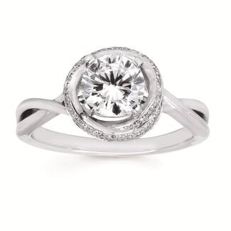 Diamond (0.18 ctw/CZ ctr) crossover hidden halo setting 14k white gold 4.0 gr