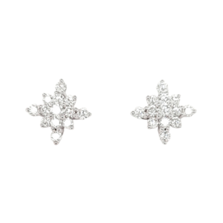 Diamond (1.01 ctw) square cluster earrings 18k white gold 3.6 gr
