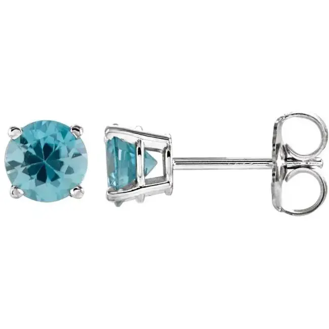 Blue zircon (0.60 ctw) 4mm round stud earrings 14k white gold