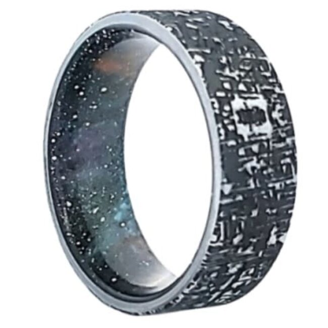 8mm tungsten flat pattern engraved finish w/ cerakote galaxy sleeve SZ 10