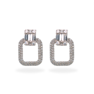 Diamond (0.97 ctw) rectangle dangle earrings 14k white gold