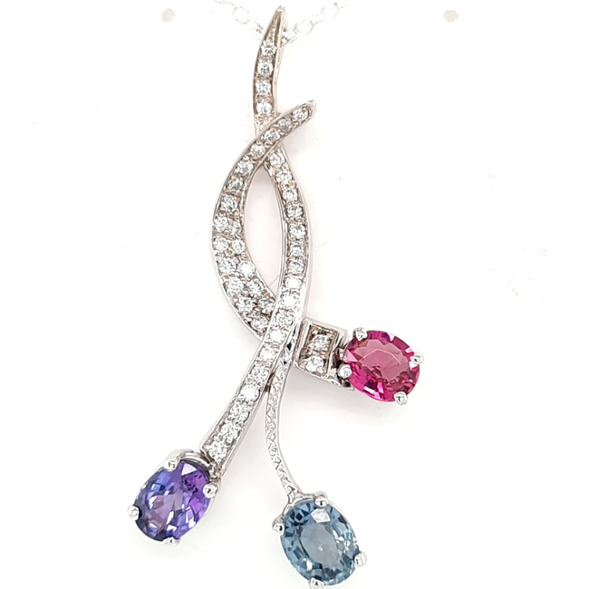 14k White 7 Multi-Color Sapphire Necklace | Gem Mountain Sapphire Mine