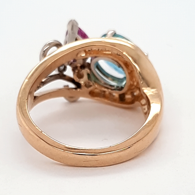 TQO apatite (2.0 ct) pink sapphire (0.35 ct) & diamond (0.20 ctw) ring 18k yellow gold 8.3 gr