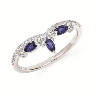 Sapphire (1/3ctw) & diamond (1/5ctw) angled band 14k white gold 2.2 gr