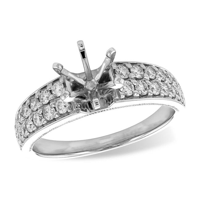 Diamond (0.49 ctw) 2 row bridal setting for 1ct ctr 14k white gold 4.8 gr