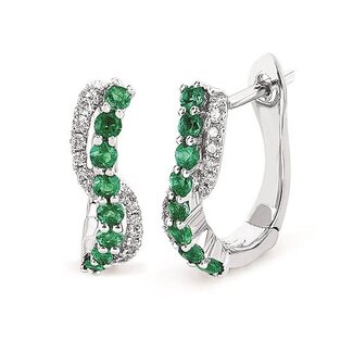 Emerald (0.36 ctw) & diamond  (0.14 ctw) hoop earrings 14k white gold