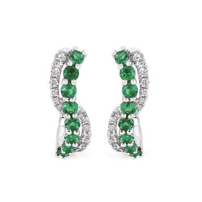 Emerald (0.36 ctw) & diamond  (0.14 ctw) hoop earrings 14k white gold