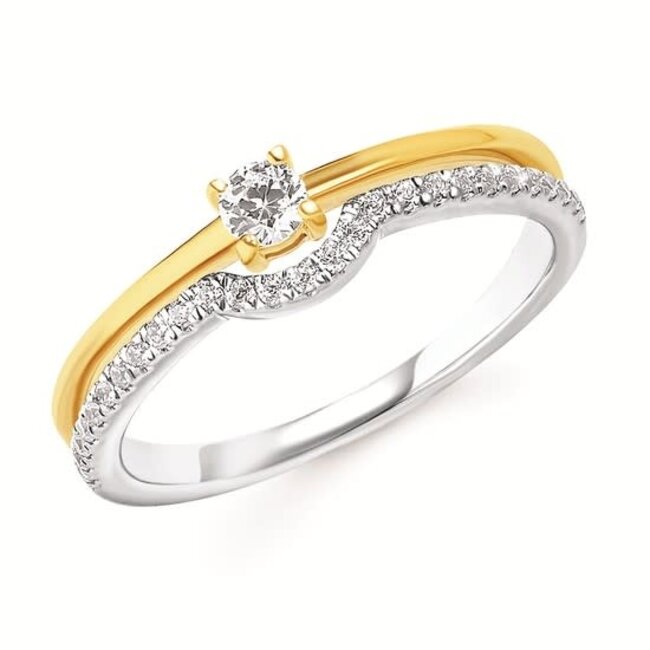 Diamond (0.25 ctw) two tone 2 row ring 14k wite & yellow gold 2.4 gr
