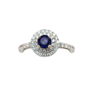 Sapphire (0.60 ct) & diamond (0.63 ctw) round double halo ring