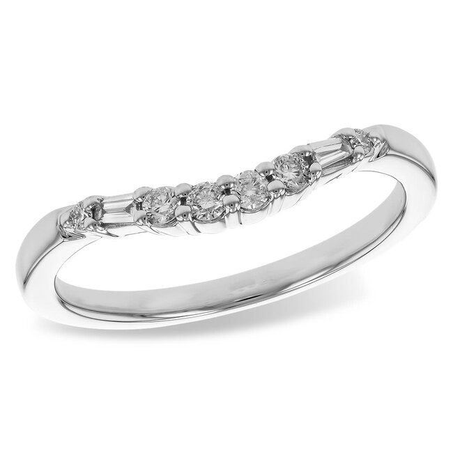 Diamond (0.16 ctw) round/baguette contour band 14k white gold