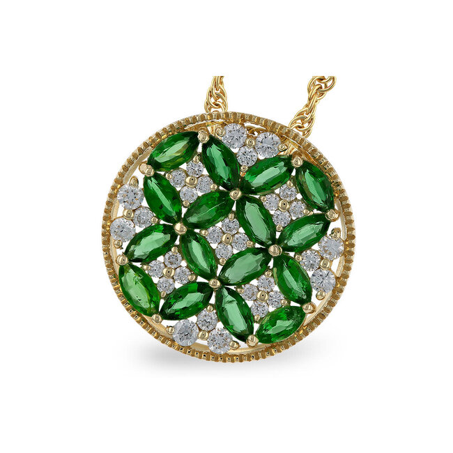 Emerald (1.02 ctw) & diamond (0.30 ctw) round pendant 14k yellow gold