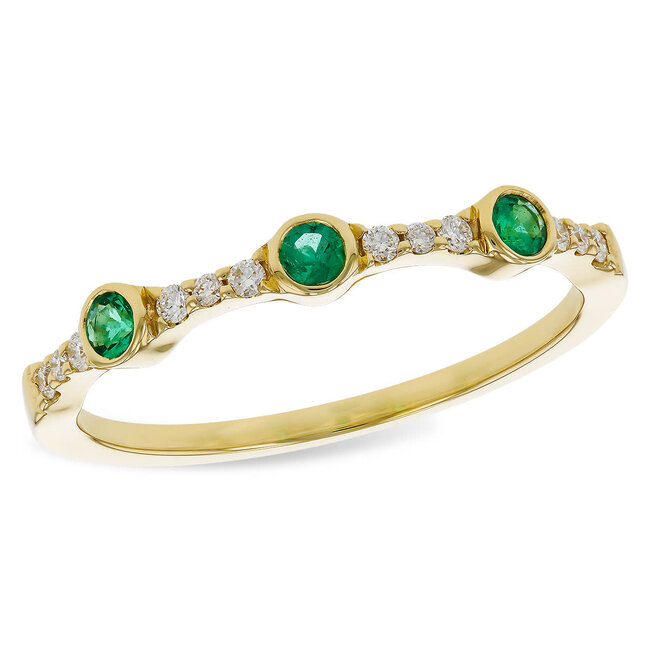 Emerald (0.11 ctw) & diamond (.09 ctw) bezel band 14k yellow gold