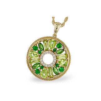 Peridot, garnet & diamond (1.52 ctw) circle pendant