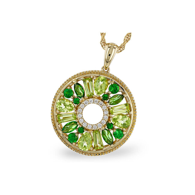 Peridot, garnet & diamond (1.52 ctw) circle pendant