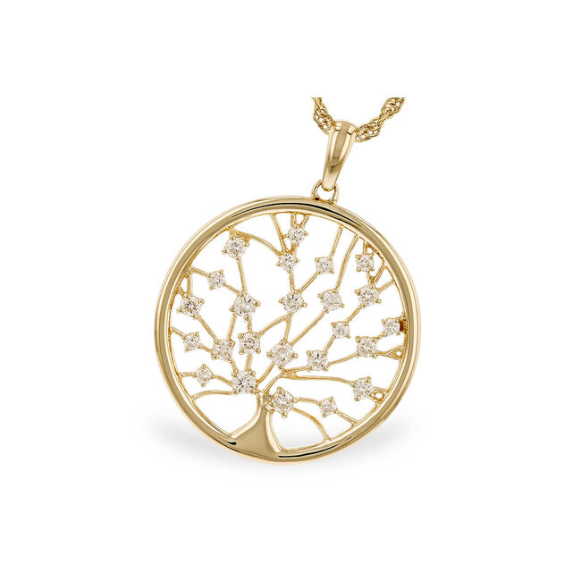 Diamond (.032 ctw) tree of life pendant 14k yellow gold