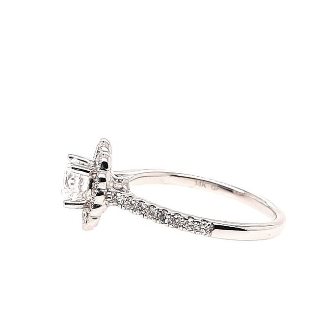 Diamond (0.50 ctw) halo with scalloped edge setting CZ ctr 14k white gold 2.9 gr