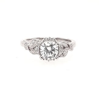 Diamond (0.10 ctw) sculpted setting w/ CZ ctr, 14k white gold 4.1 gr