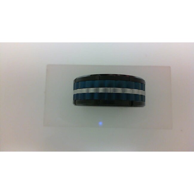 Tungsten blue, black, & white basketweave band, size 10