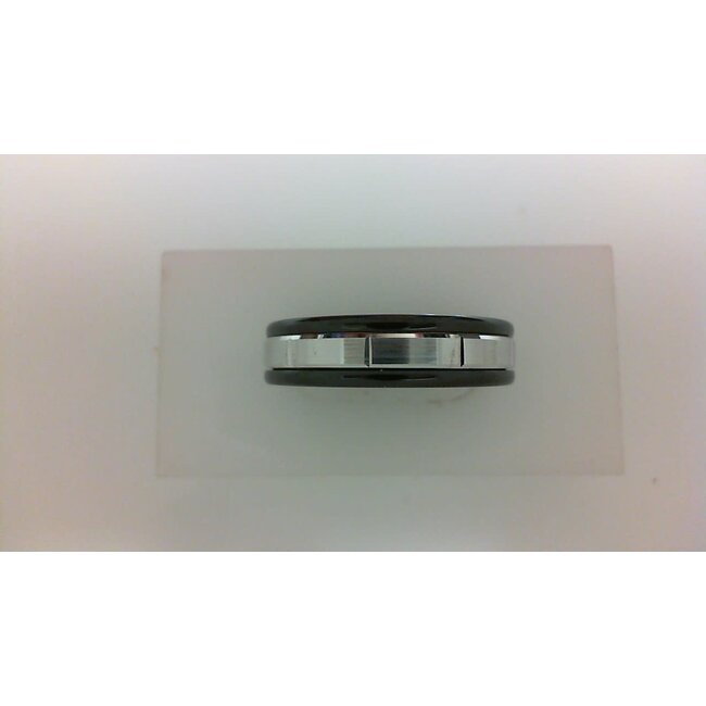 14k white gold & black tungsten vertical cut band, size 10