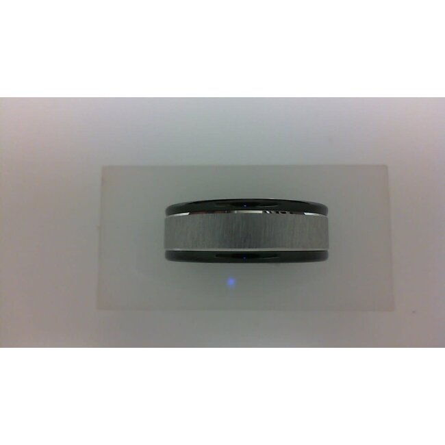 14k white gold & black tungsten satin finish band, size 10