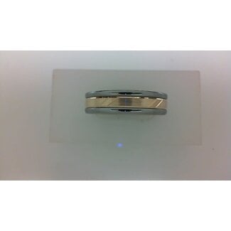 14k yellow gold & grey tungsten size 9, round edge band