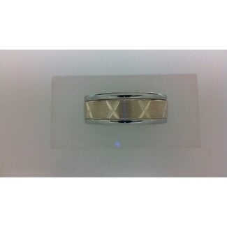 14k yellow gold & white tungsten cross band, size 10