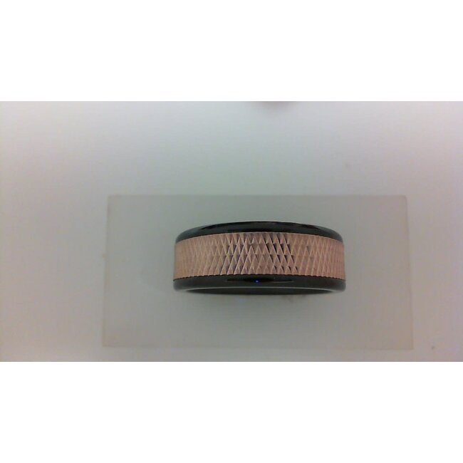 14k rose gold & black tungsten criss cross band, size 10