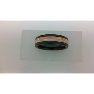 14k rose gold & black tungsten round edge band, size 10