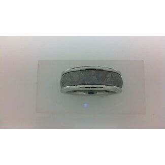 White tungsten & metorite round edge band, size 10