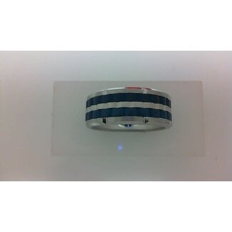 Tungsten blue & white backetweave band, size 10